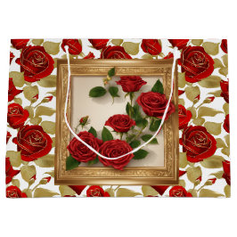 Bolsa De Regalo Grande Rosas Rojo Y Oro