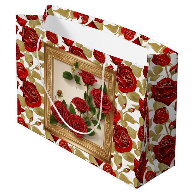 Bolsa De Regalo Grande Rosas Rojo Y Oro (Angulo reverso)