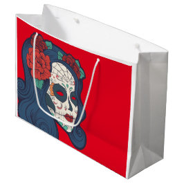 Bolsa De Regalo Grande Rosas rojos grandes del cráneo femenino del azúcar