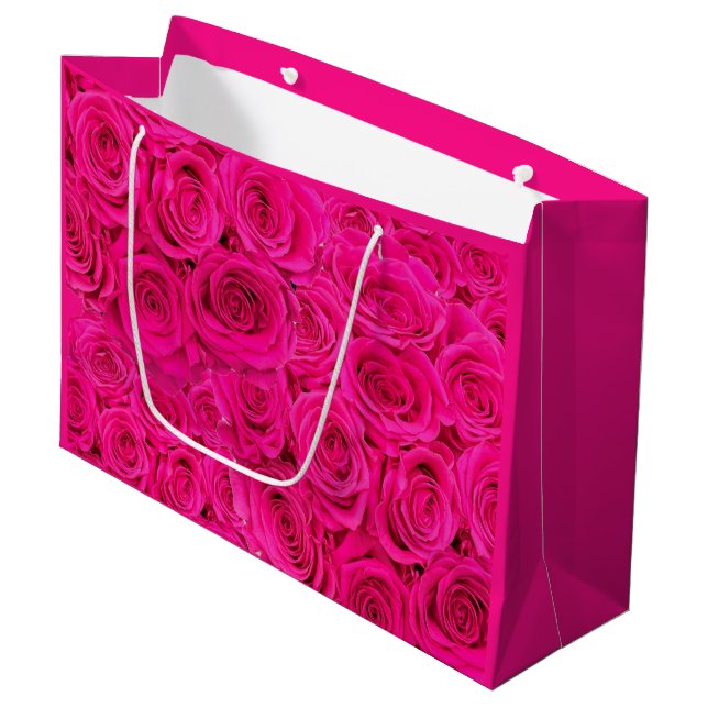 Bolsa De Regalo Grande Rosas rosadas de flor caliente (Angulo Anverso)