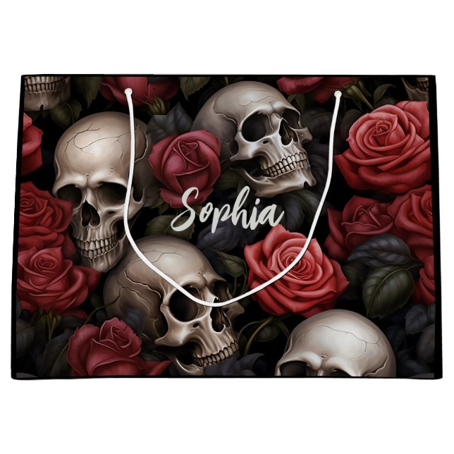 Bolsa De Regalo Grande Rosas y cráneos (Anverso)