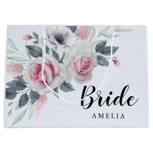 Bolsa De Regalo Grande Roses rosados románticos color de agua azul floral