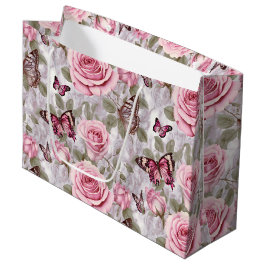 Bolsa De Regalo Grande Roses rosas y mariposas acuarela floral