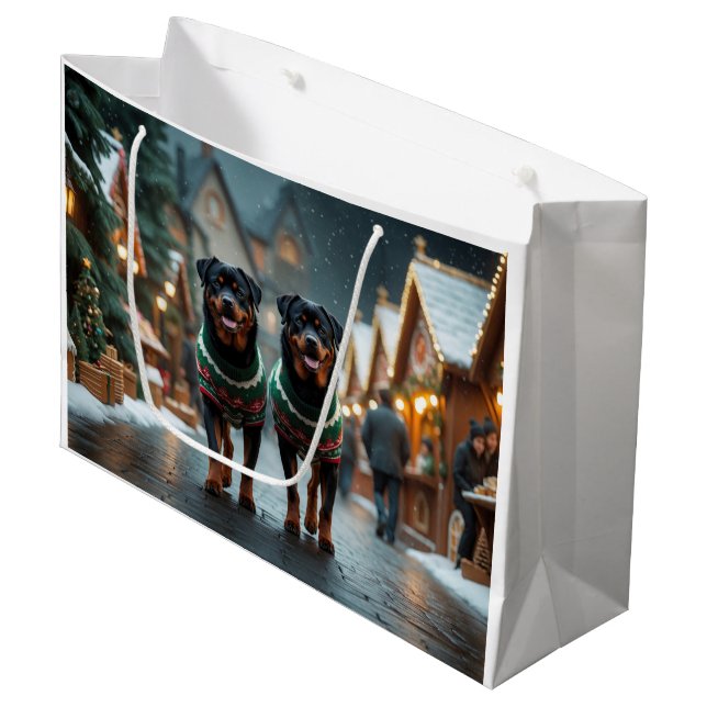 Bolsa De Regalo Grande Rottweiler Dogs Christmas Snow Holiday (Angulo Anverso)