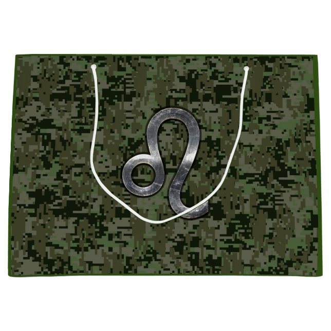 Bolsa De Regalo Grande Rótulo Leo Zodiac en camo digital verde oliva (Anverso)