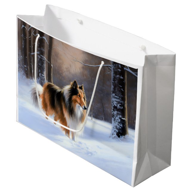 Bolsa De Regalo Grande Rough Collie Deja Que Nieva Navidades (Angulo Anverso)