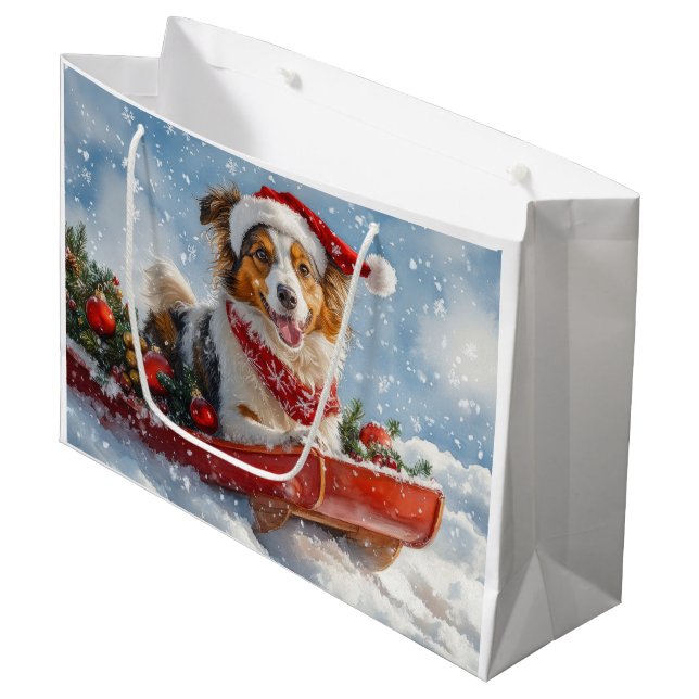 Bolsa De Regalo Grande Rough Collie Dog in Sledge Let it Snow Navidades (Angulo Anverso)