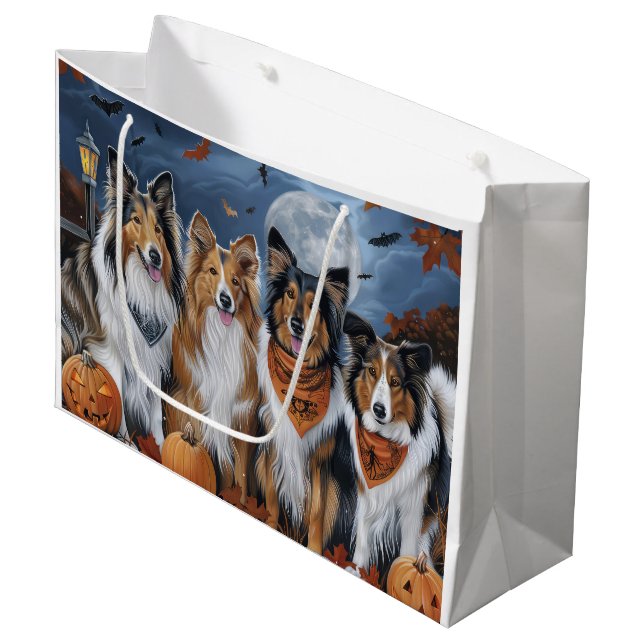 Bolsa De Regalo Grande Rough Collie Halloween Spooky (Angulo Anverso)
