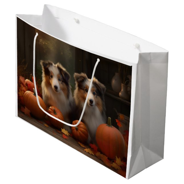Bolsa De Regalo Grande Rough Collie Puppy Calabaza deslumbrante otoño (Angulo Anverso)