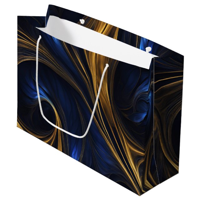 Bolsa De Regalo Grande Royal Blue Gold Resumen Swirl (Angulo Anverso)