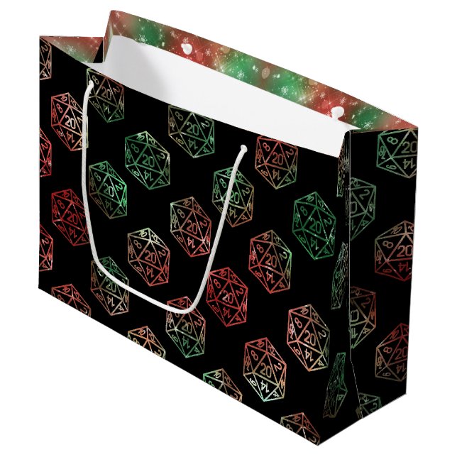 Bolsa De Regalo Grande RPG Dice | XMAS Fantasy Retro Tabletop PnP Gamer (Angulo Anverso)