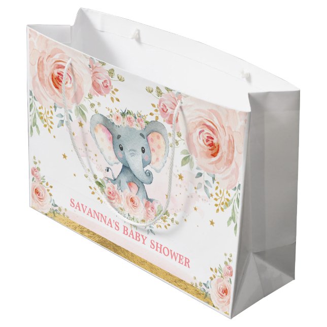 Bolsa De Regalo Grande Rubor Elephant Floral Baby Shower (Angulo reverso)