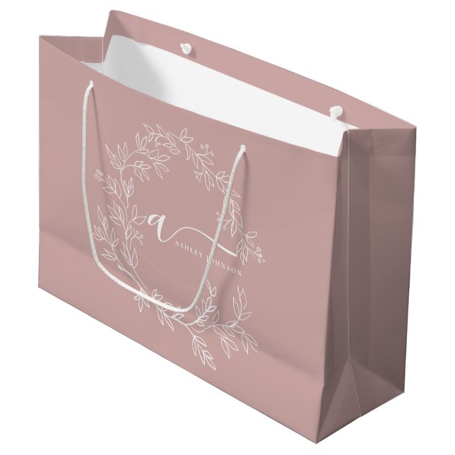 Bolsa De Regalo Grande Rubor Rosa Polvo Moderno Script Femenino Monograma (Angulo Anverso)