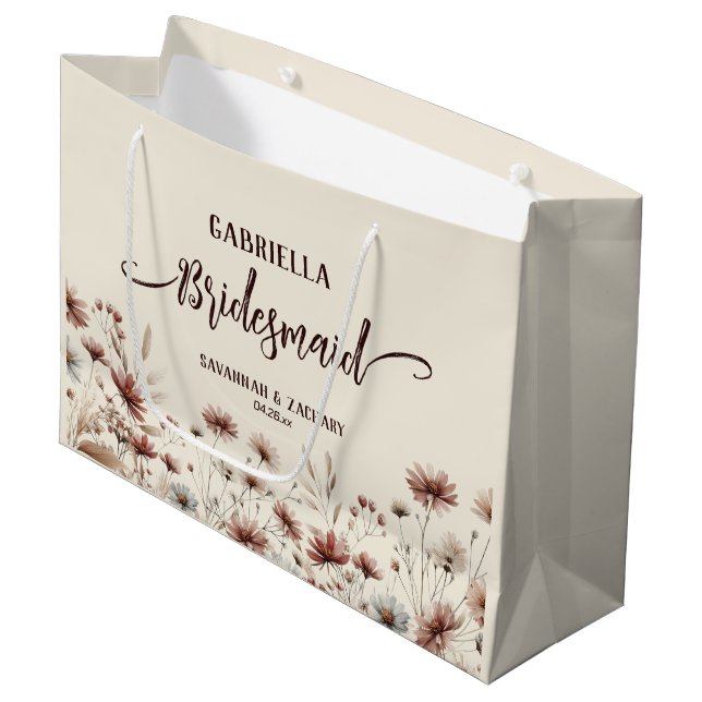 Bolsa De Regalo Grande Rustic Boho Chic Wildflowers Bridesmaid Wedding (Angulo Anverso)