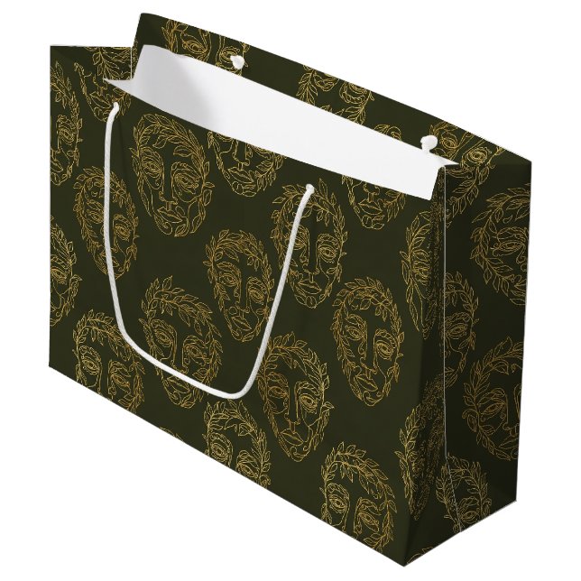 Bolsa De Regalo Grande Rustic Botanical Face Line Pattern (2) (Angulo Anverso)