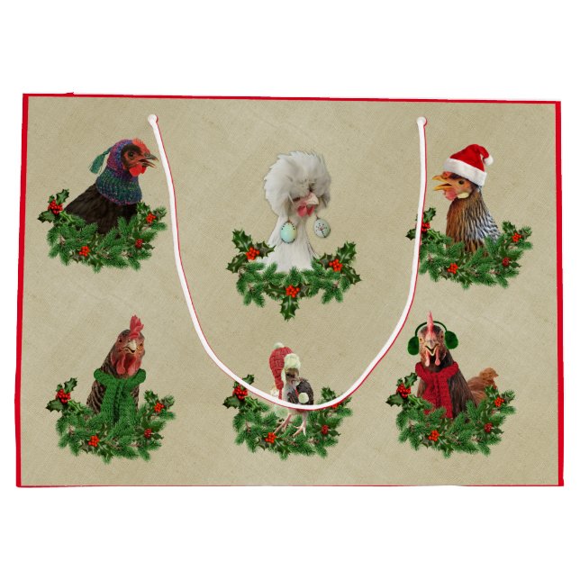 Bolsa De Regalo Grande Rustic Chicken Holiday Gift Bag (Reverso)