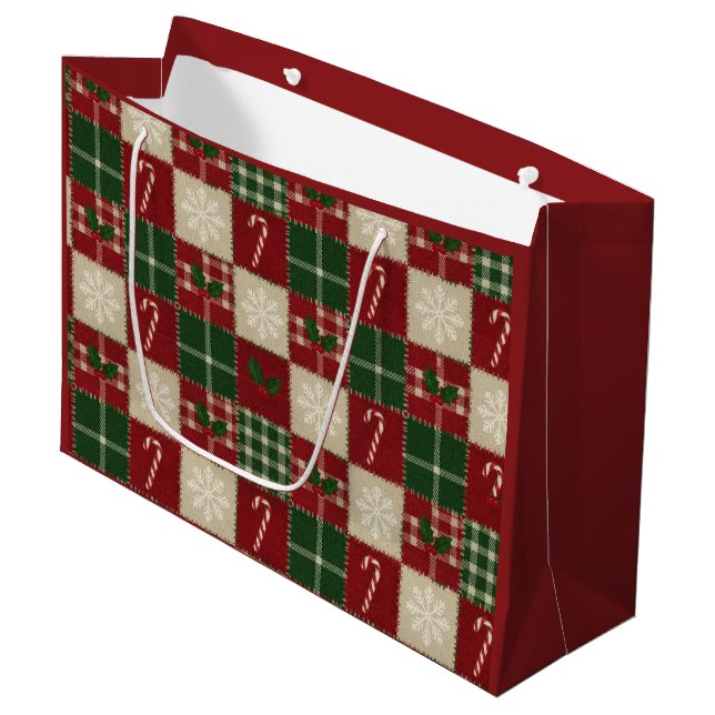 Bolsa De Regalo Grande Rustic Christmas Quilt Plaid (Angulo Anverso)