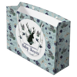 Bolsa De Regalo Grande Rustic Deer Head Blue Floral Moderno Baby Shower