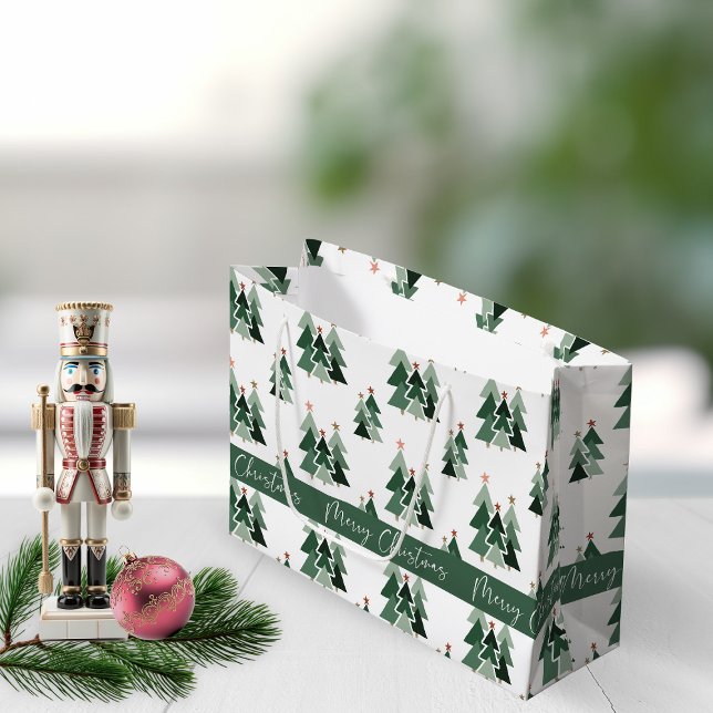 Bolsa De Regalo Grande Rustic Modern Christmas Trepography (Rustic Modern Christmas Trees Typography Large Gift Bag)
