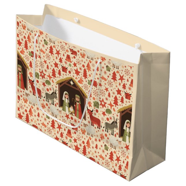 Bolsa De Regalo Grande Rustic Nativity Scene Christmas Gift Bag (Angulo Anverso)