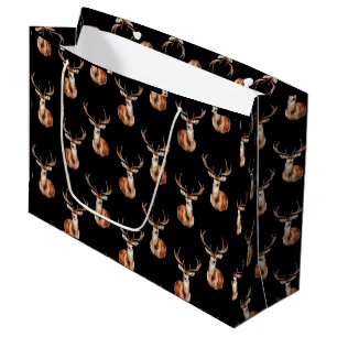 Bolsa De Regalo Grande Rustic Wildlife Deer Head Watercolor Negro