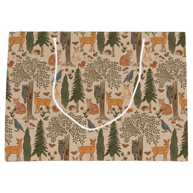 Bolsa De Regalo Grande Rustic Woodland Animals Boy Baby Shower (Anverso)