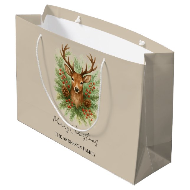 Bolsa De Regalo Grande Rustic Woodland Deer Head with Winter Foliage -  (Angulo reverso)