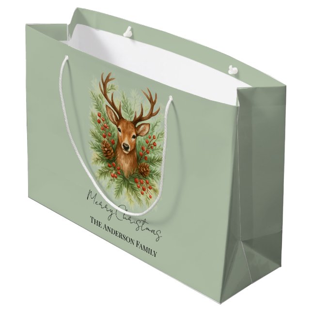 Bolsa De Regalo Grande Rustic Woodland Deer Head with Winter Foliage -  (Angulo reverso)
