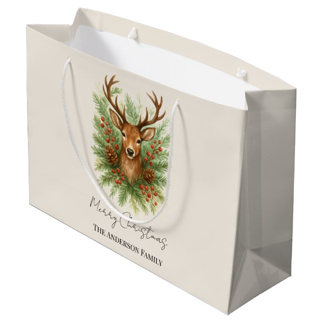 Bolsa De Regalo Grande Rustic Woodland Deer Head with Winter Foliage -  (Angulo reverso)