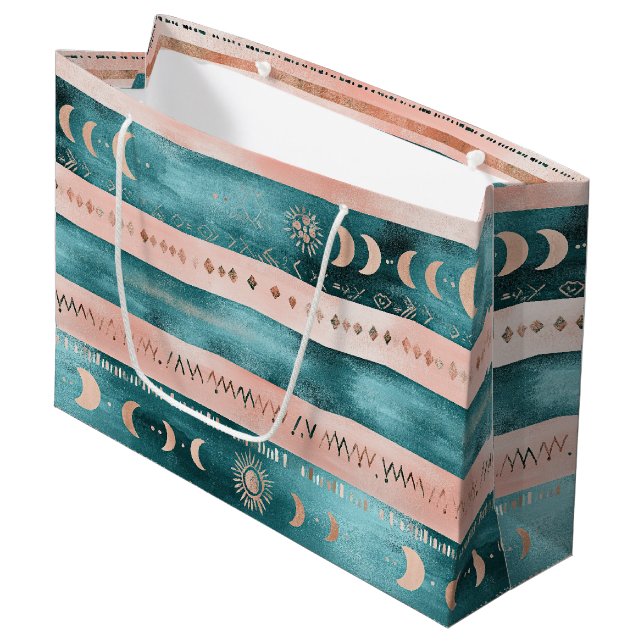 Bolsa De Regalo Grande Rústica Franja Celeste Luna Sol Terroso (Angulo Anverso)