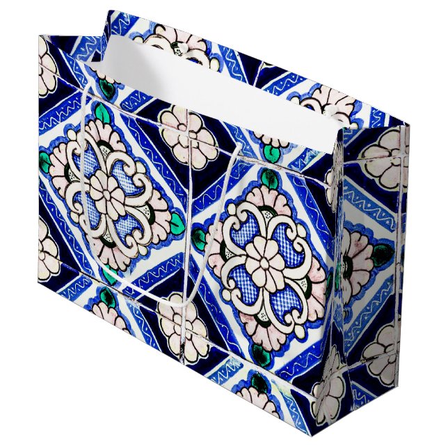 Bolsa De Regalo Grande Rústico Azulejo Patrón Español Azulejo Navío Blanc (Angulo Anverso)