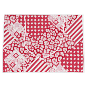 Bolsa De Regalo Grande Rústico de mosaico rojo y blanco