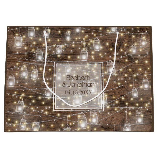 Bolsa De Regalo Grande Rústico Mason Jar String ilumina romántico (Anverso)