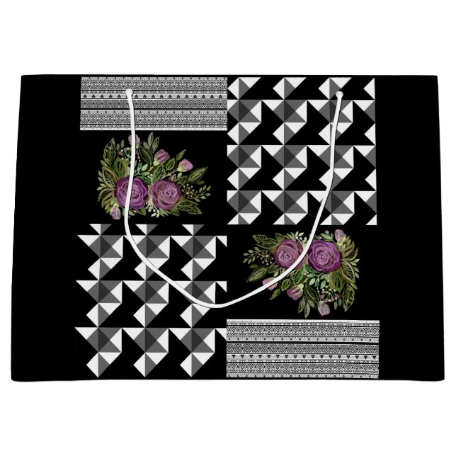 Bolsa De Regalo Grande Rústico, patchwork, rosas (Anverso)