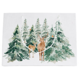 Bolsa De Regalo Grande Rústico venado de madera de nieve