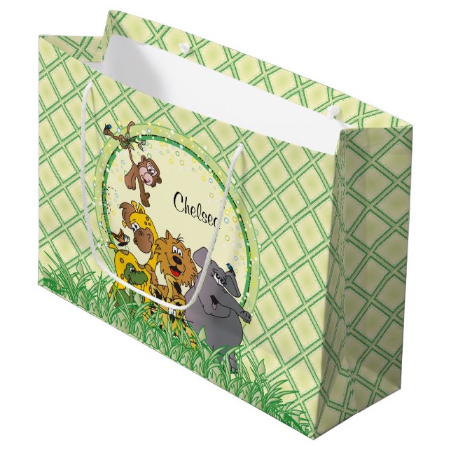 Bolsa De Regalo Grande Safari Jungle Baby Animals Baby Shower (Angulo Anverso)