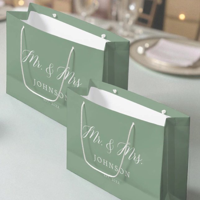 Bolsa De Regalo Grande Sage Green Mr. y la Sra. Newlyweds (Subido por el creador)