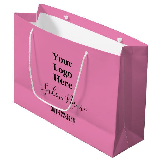 Bolsa De Regalo Grande Salón De Belleza Guión Negro Rosa Tu Logo Aquí (Angulo Anverso)