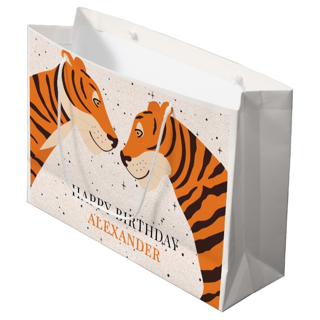 Bolsa De Regalo Grande Salvaje Un Tigre Safari Feliz Cumpleaños (Angulo Anverso)