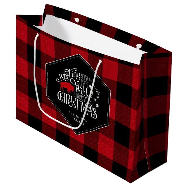 Bolsa De Regalo Grande Salvajes Navidades Maravillosos Red Buffalo Plaid  (Angulo Anverso)