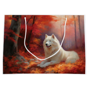 Bolsa De Regalo Grande Samoyedo en otoño inspira caída de hojas