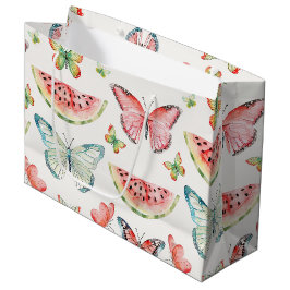 Bolsa De Regalo Grande Sandía Verde Roja Mariposas Azules Cumpleaños