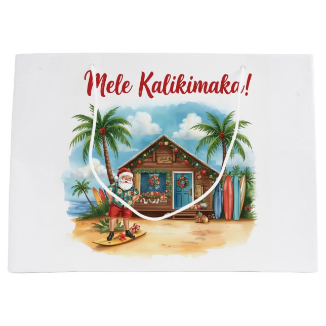 Bolsa De Regalo Grande Santa Claus Christmas in Hawaii (Anverso)