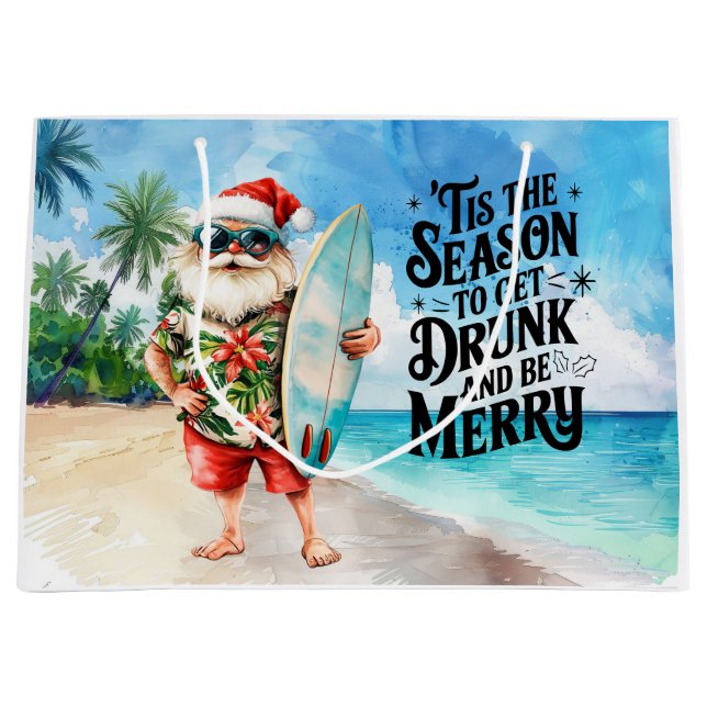 Bolsa De Regalo Grande Santa Claus Christmas in July at the beach surfer (Anverso)