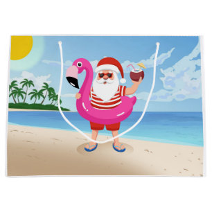 Bolsa De Regalo Grande Santa Claus con anillo inflable de flamingo