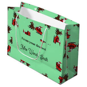 Bolsa De Regalo Grande Santa Claus con astucia en lo verde