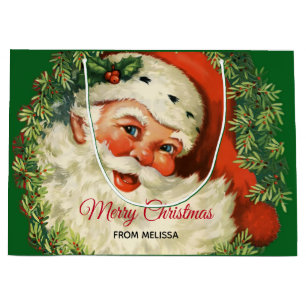 Bolsa De Regalo Grande Santa Claus de época con Navidades de guirnaldas d