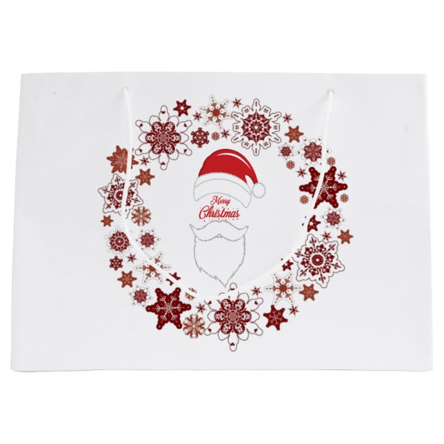 Bolsa De Regalo Grande Santa Claus Gorra Y Barba Con Feliz Navidad (Anverso)