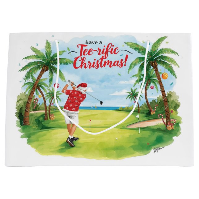 Bolsa De Regalo Grande Santa Claus is golfing Christmas in July  (Anverso)