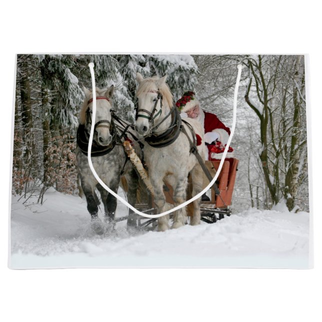 Bolsa De Regalo Grande Santa Claus rides in a Horse sleigh (Anverso)